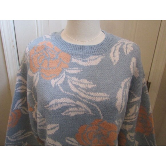 Mango Blue Floral Sweater Blue Crew Neck Knit Chelsea & Theodore NWT Size SP - Picture 3 of 8
